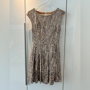 NWT Belle Badgley Mischka gold sequin skater keyhole back dress size 6